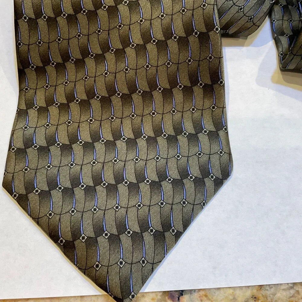 Ziggurat by Mulberry Long silk handmade tie 60.5 L  geometric foulard vintage